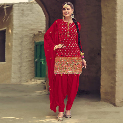 Genius Red Cotton Punjabi Salwar Suit at Rs 2255 | Punjabi Ladies Suit in  Ludhiana | ID: 13135974133