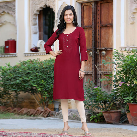 Maroon Muslin Kurti & Pant Set – Meena Bazaar