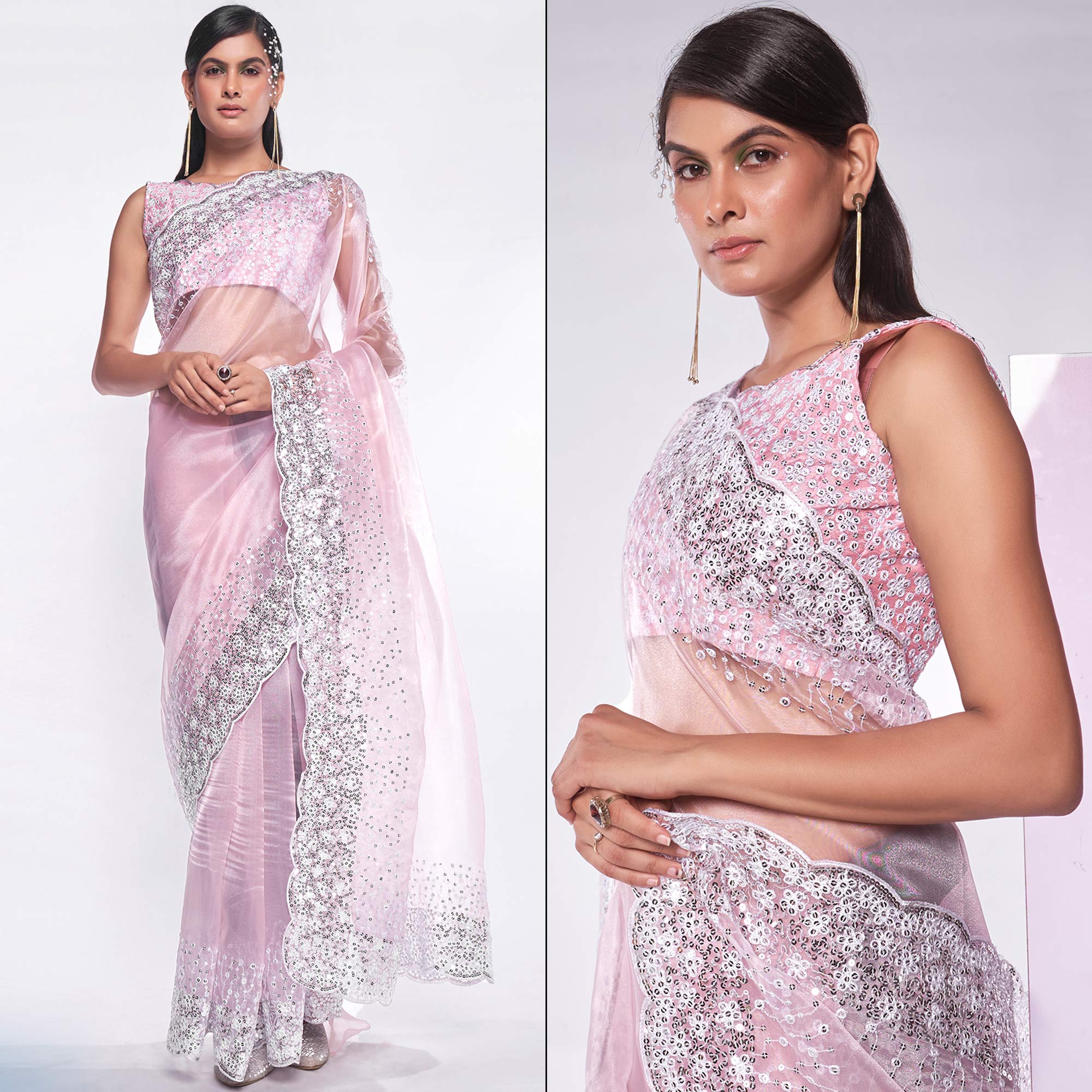 Embroidered Art Silk Saree in Baby Pink : SFF2333