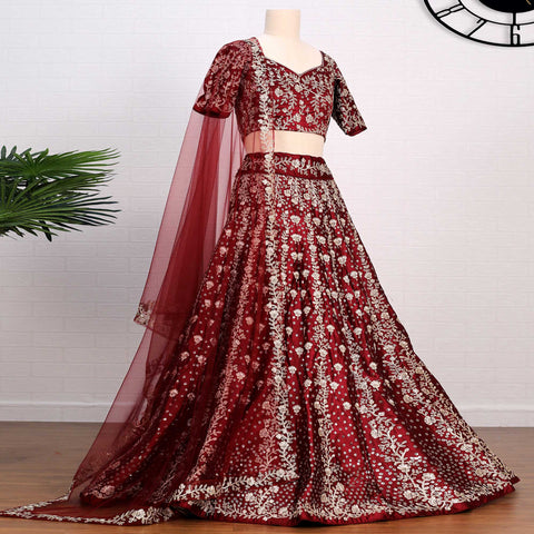 Latest Party Wear Maroon Foil Mirror Work Lehenga Choli Design –  TheDesignerSaree