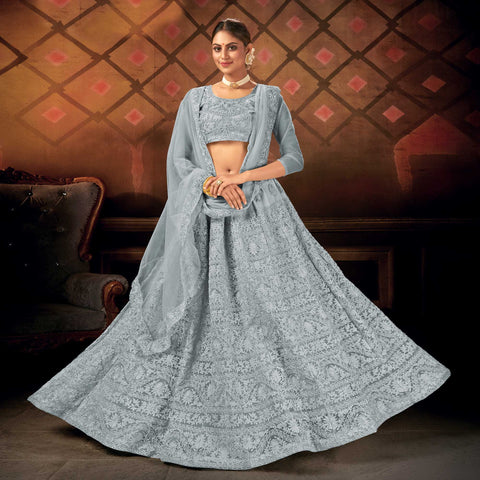 Silver Grey Cocktail Lehenga With Stone Work SFIN2209 – ShreeFashionWear