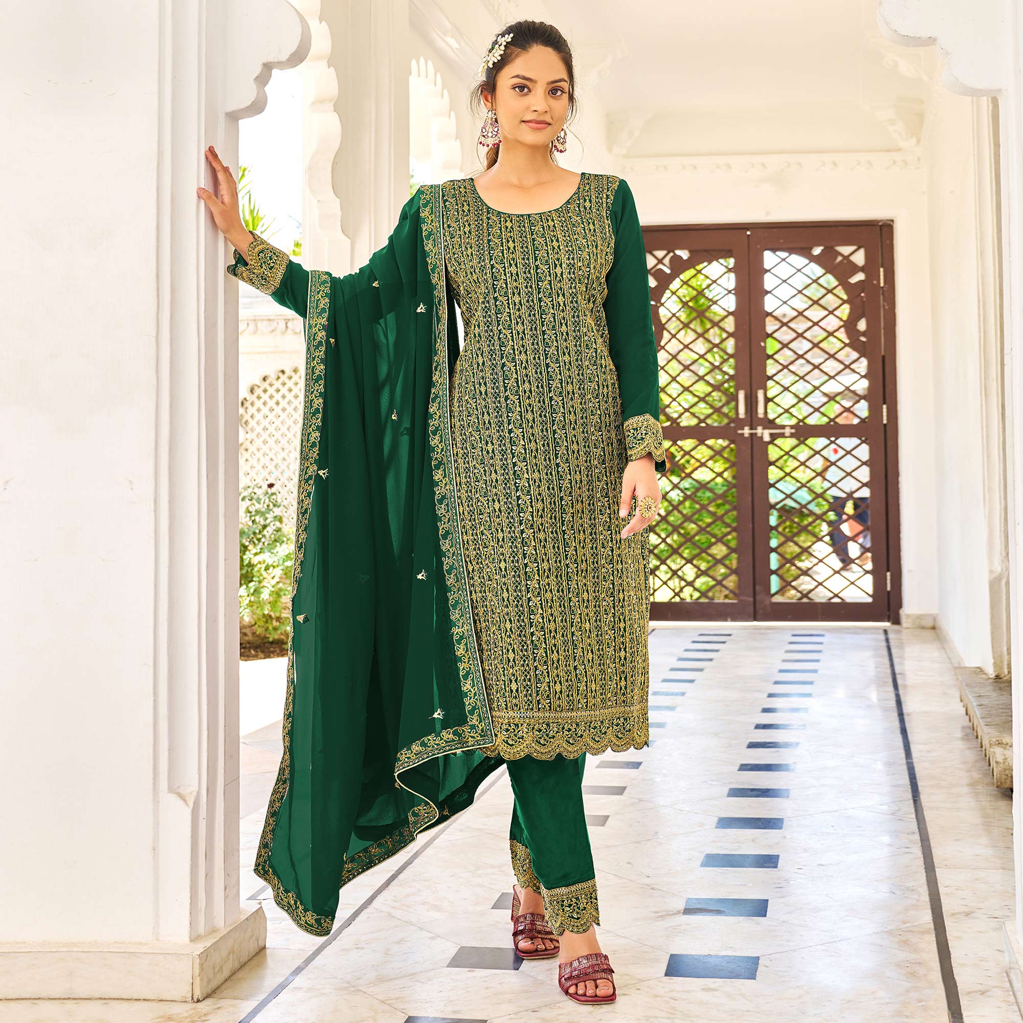 Pastel Green Multi-Color Embroidered Suit Set – Sewandyou