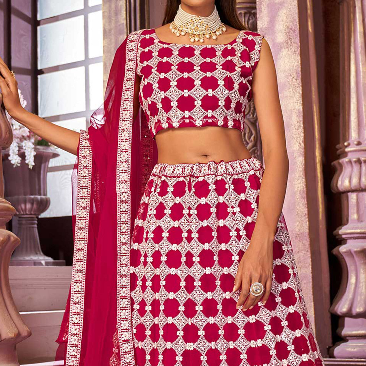 Pink Party Lehenga Choli in Embroidered Organza - LC5632