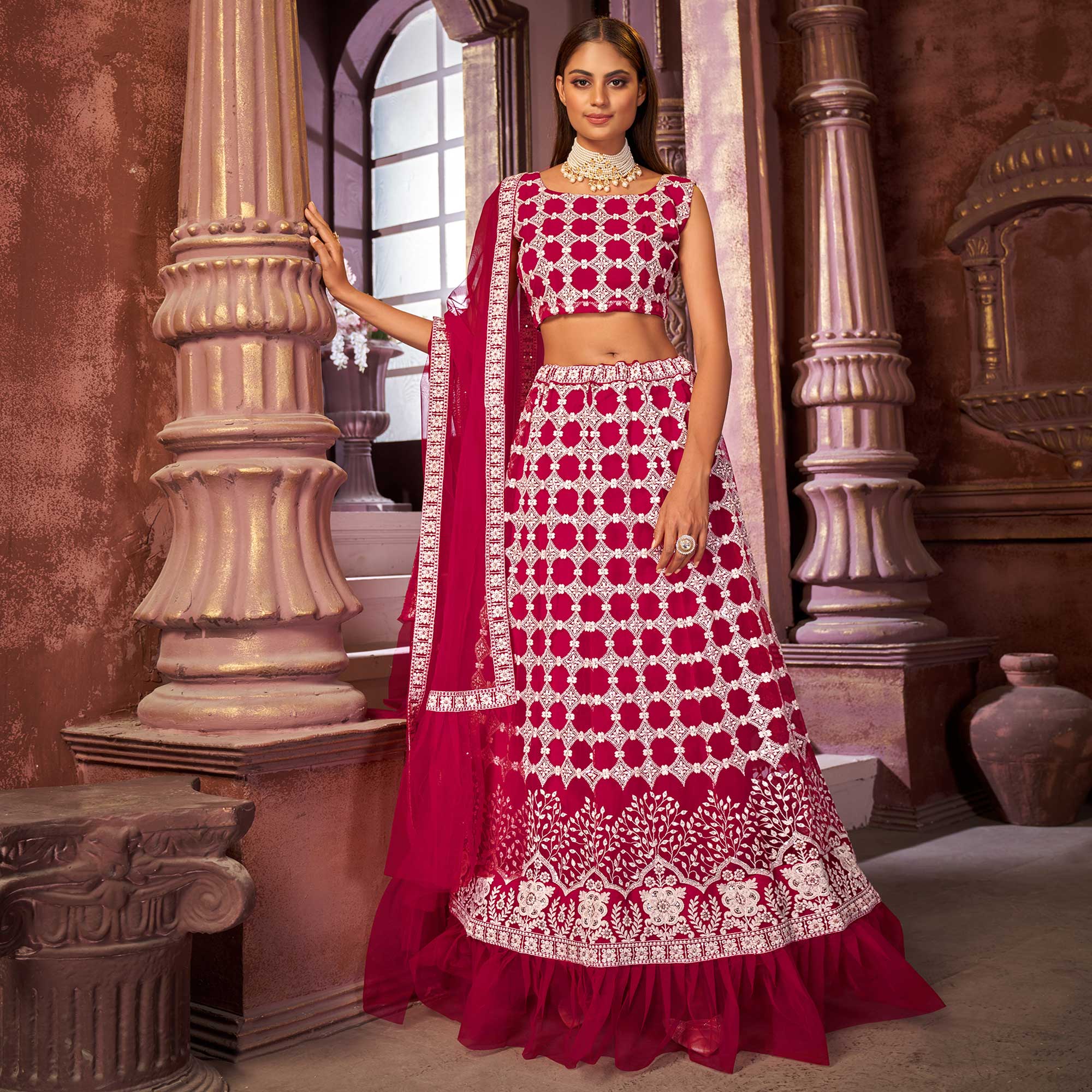 Pink Party Lehenga Choli in Embroidered Organza - LC5632