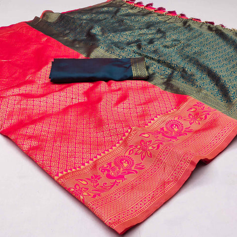 Teal Green Pure Katan Silk Banarasi Handloom Saree - Tilfi