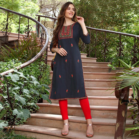 Stylish Women Black Cotton Jacquard Kurtis for Every Occasion Ved Tex