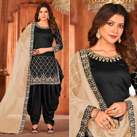 Buy Label Shaurya Sanadhya Black and Gold Kurti with Patiala Salwar and  Dupatta (Set of 3) online