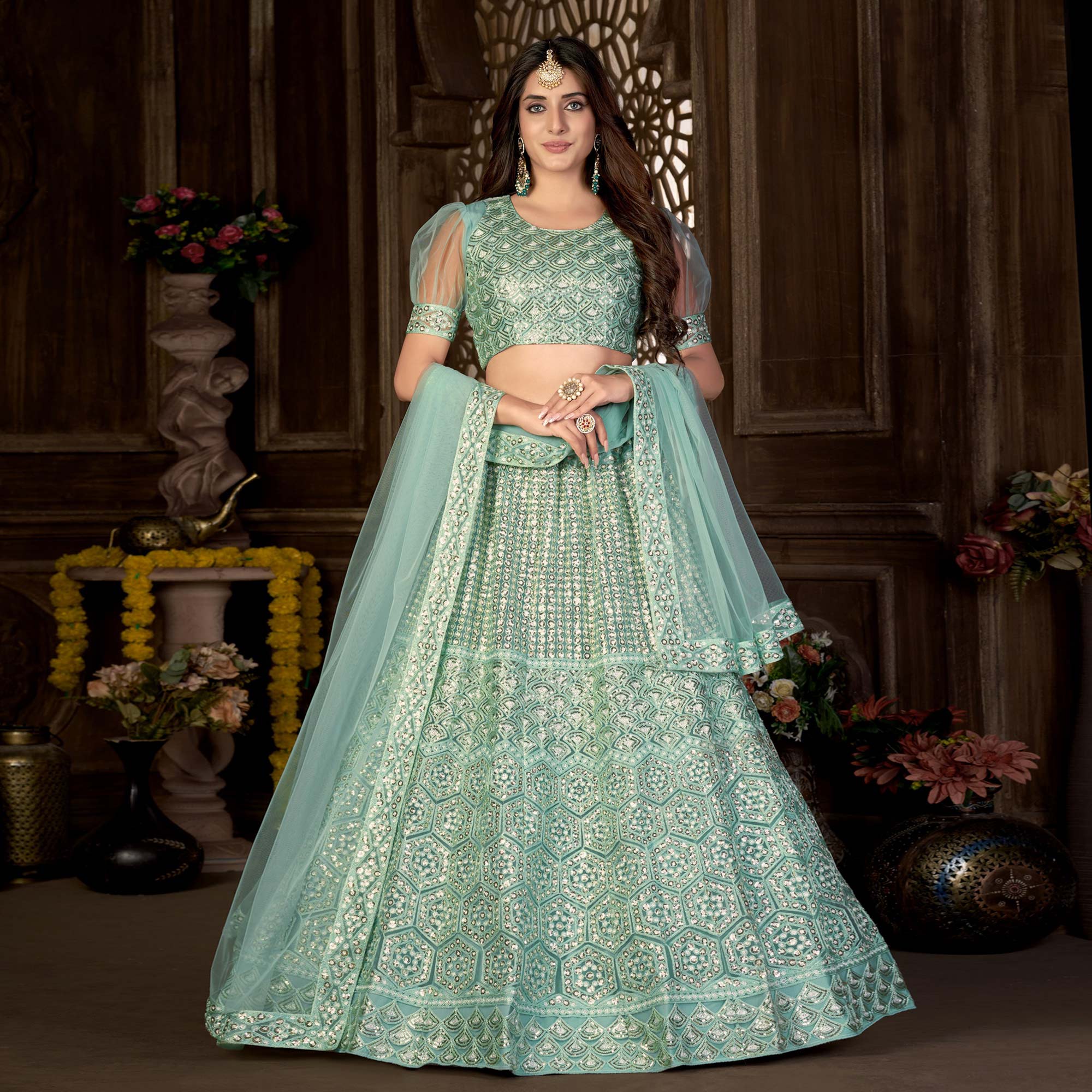 Shop Green Georgette Ghagra Choli With Embroidery for women buy from Soch  USA & Worldwide