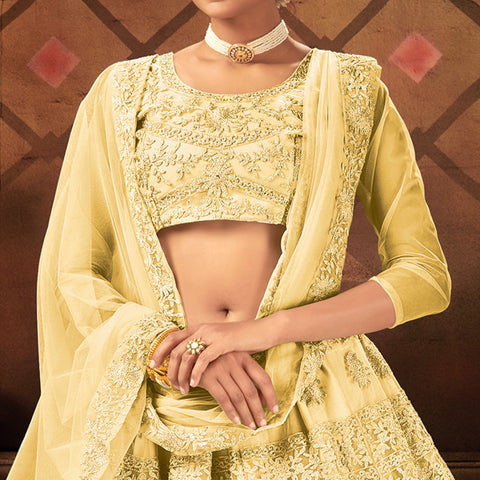 Yellow-white Party Wear Sequins Embroidered Satin Lehenga Choli at Rs  3849.00 | Surat| ID: 2851123782230