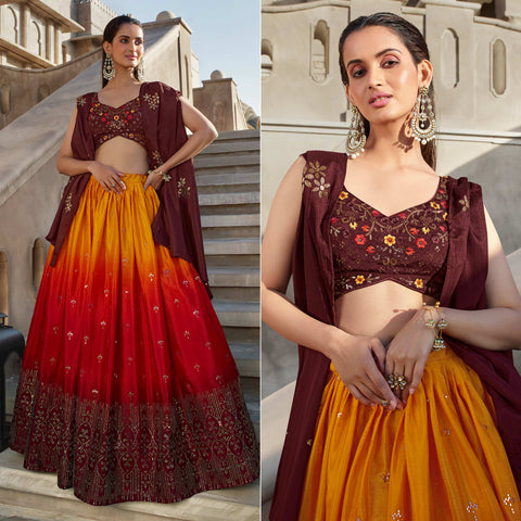 Buy Burnt Orange Buti Embroidered Lehenga Set by Designer PAULMI AND HARSH  Online at Ogaan.com