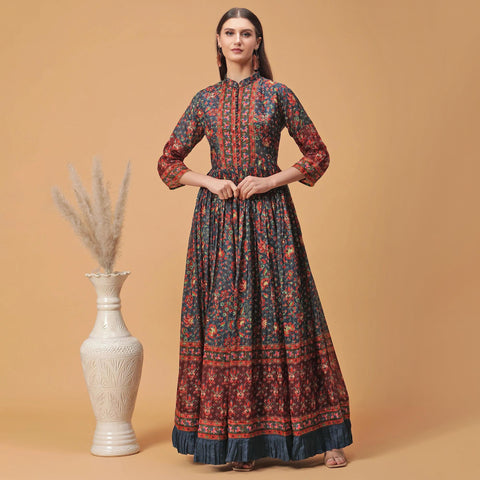 Printed Banarasi raw silk long frock, Handwash at Rs 2200 in Hyderabad |  ID: 22646486255