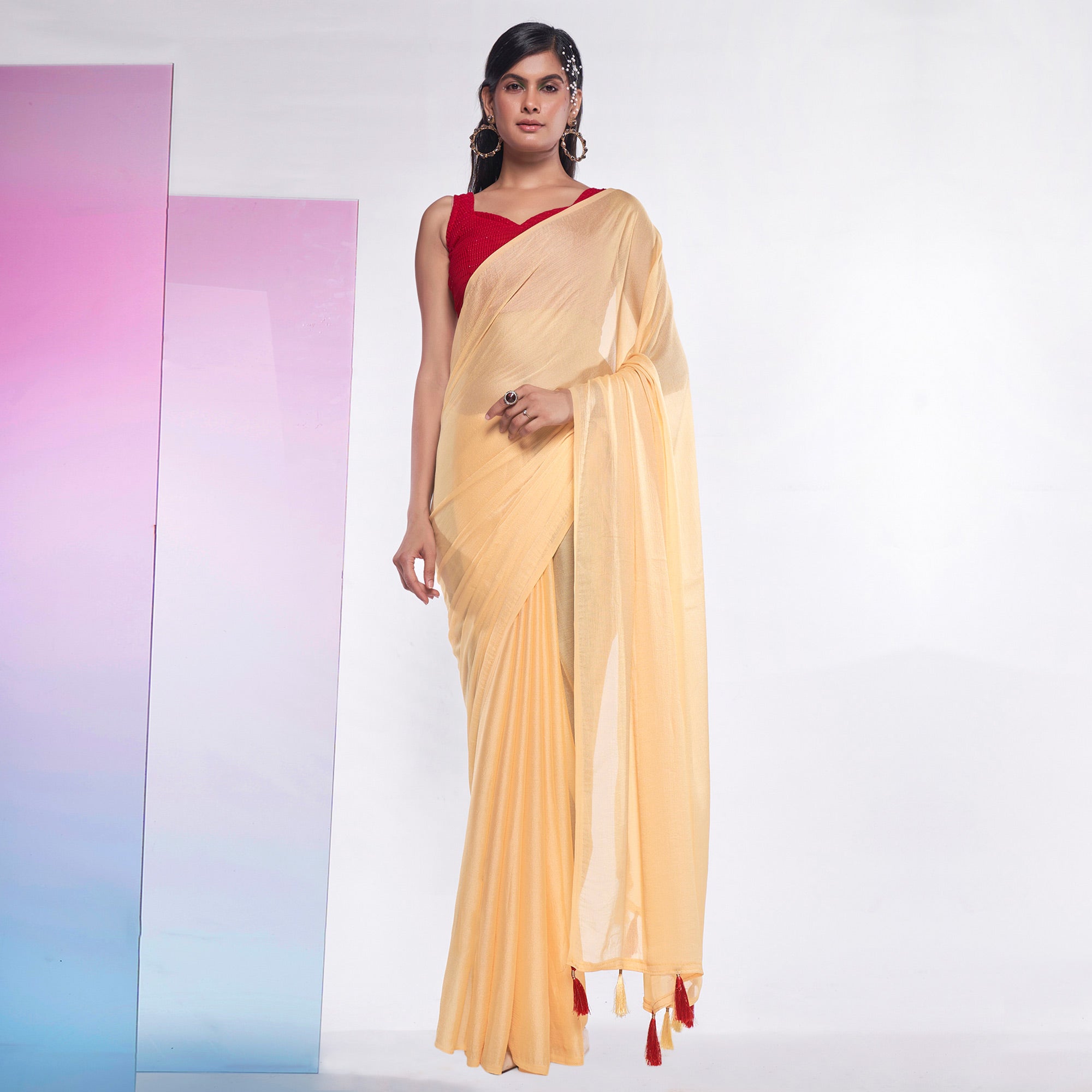 Morpich Solid Georgette Saree With Belt