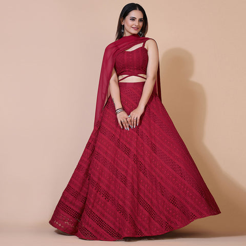 Maroon Color Plain With Gota Patti Rayon Chaniya Choli