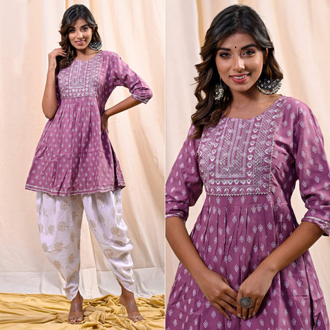 Solid Resham Embroidered Kurti with Dhoti Pants Indo-Western Co-ord Se –  FASHOR