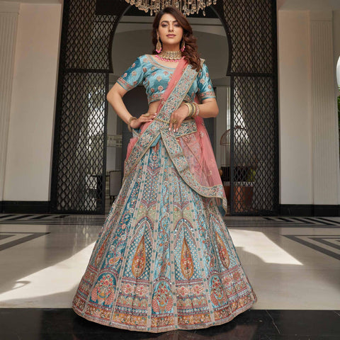 Navy Blue Patola Printed Muslin Lehenga Choli