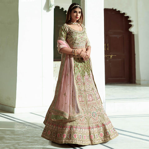 Wedding Wear Light Rose Pink Long Sleeve Choli Lehenga WJ78424