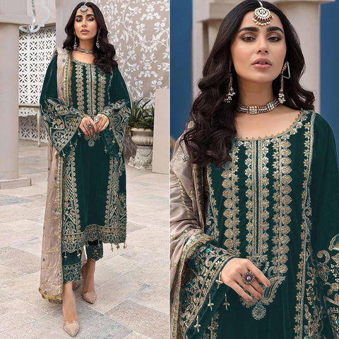 Green Floral Embroidered Rayon Partywear Suit
