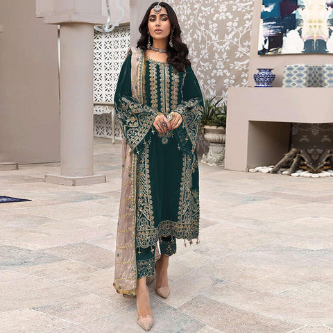 Embroidered Georgette Pakistani Suit in Dusty Green : KCH3627