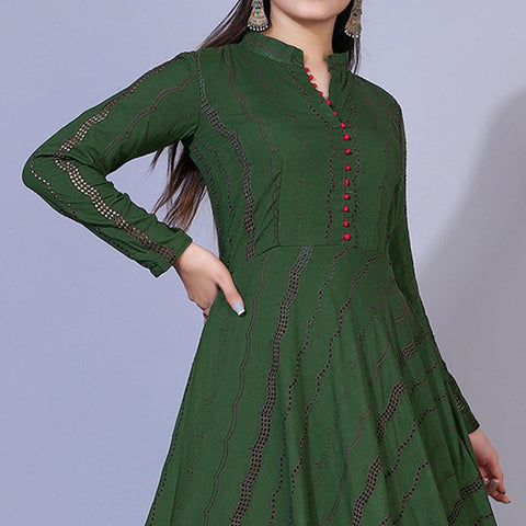 Green Jaipuri Printed Georgette Gown