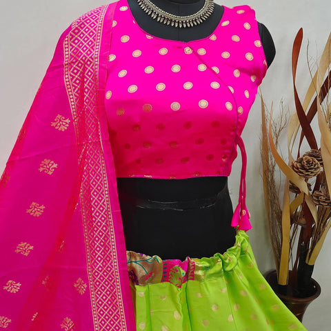 Bottle Green Printed Pure Silk Lehenga Choli