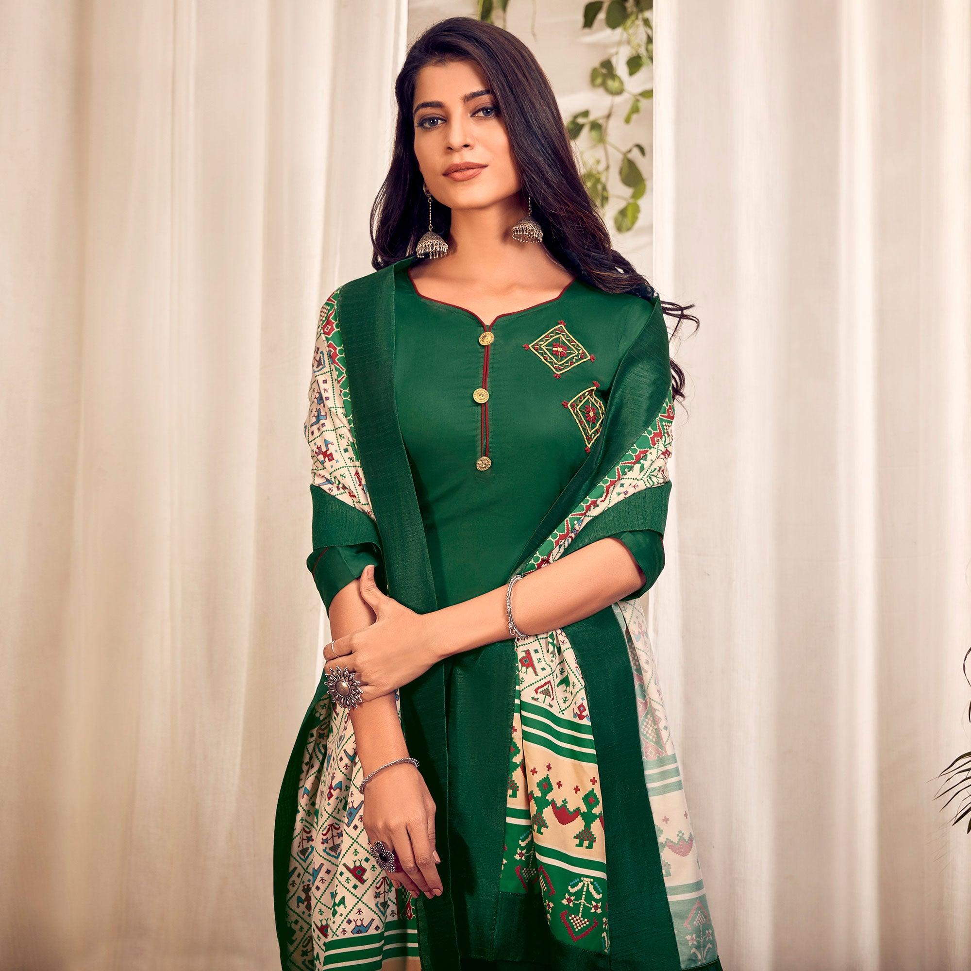 Pista Green Lucknowi Embroidered Pure Cotton Kurti Pant Set