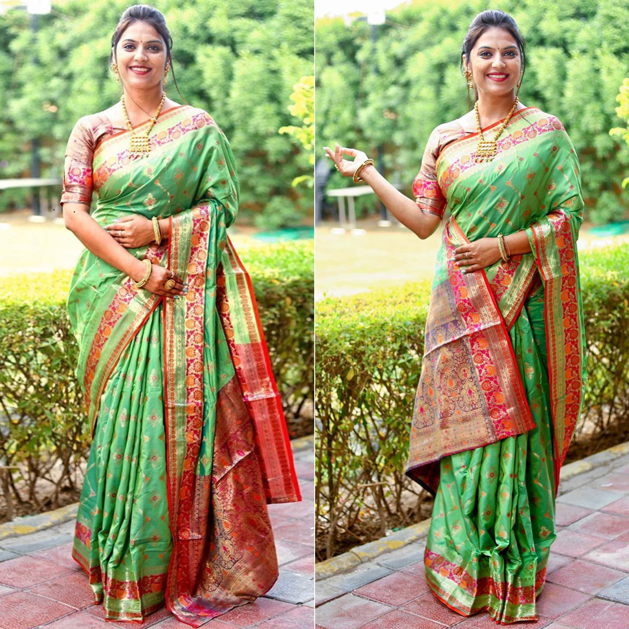 Green Woven Art Silk Saree 