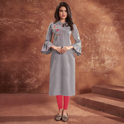 Buy Grey & White Thread Embroidered Cotton Designer Kurti Online | New kurti  designs, Designer kurti patterns, Kurta neck design