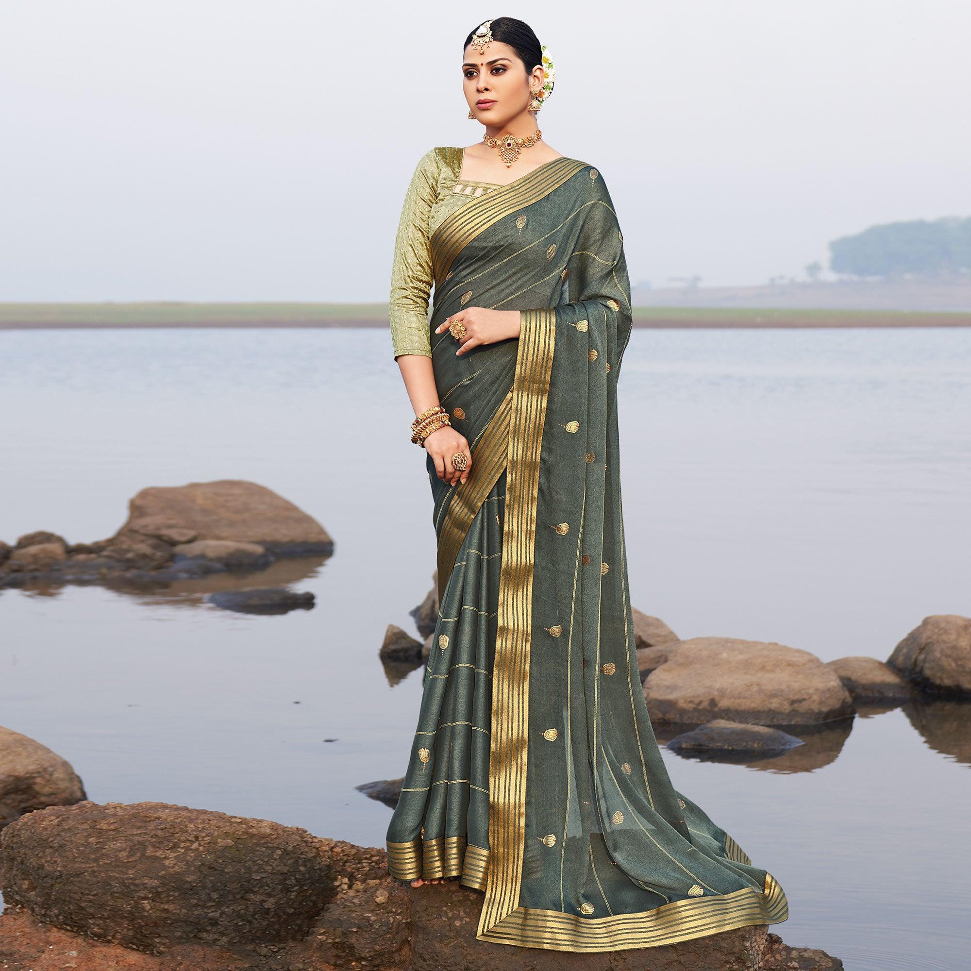 Grey Woven Chiffon Saree