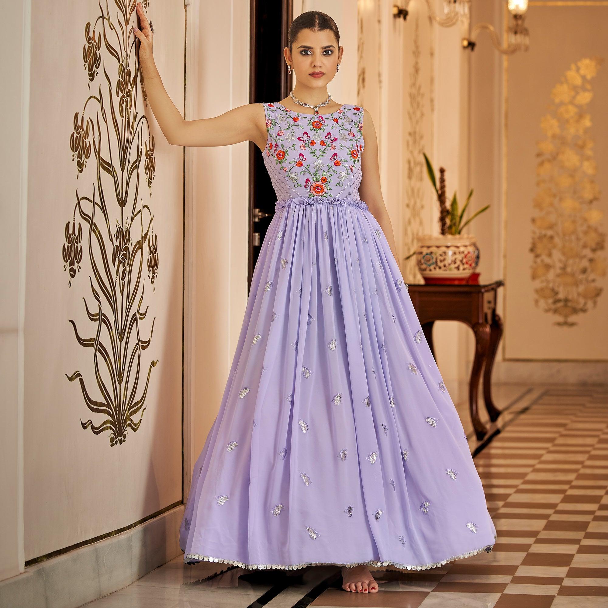 Purple and Sky Blue Velvet Georgette Maxi Dress – Shopzters