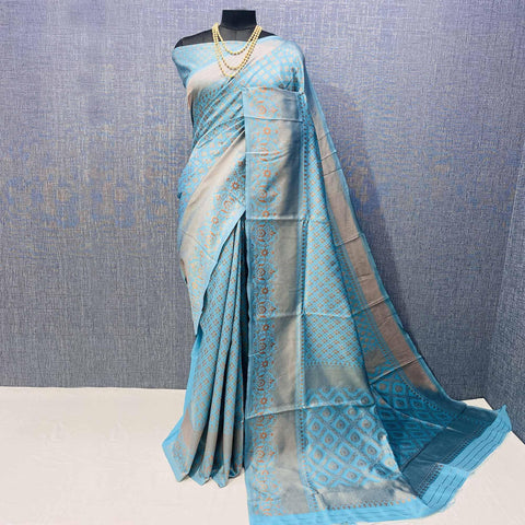 Green-Blue Woven-Printed Chanderi Saree