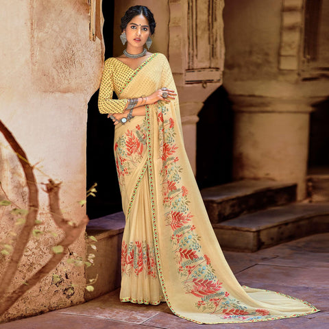 Buy Beige Sarees for Women by Peachmode Online | Ajio.com