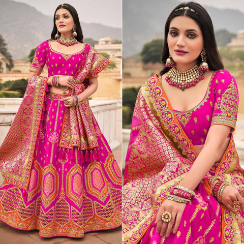 Pink Party Wear Embroidered & embellished Banglori Silk Lehenga Choli