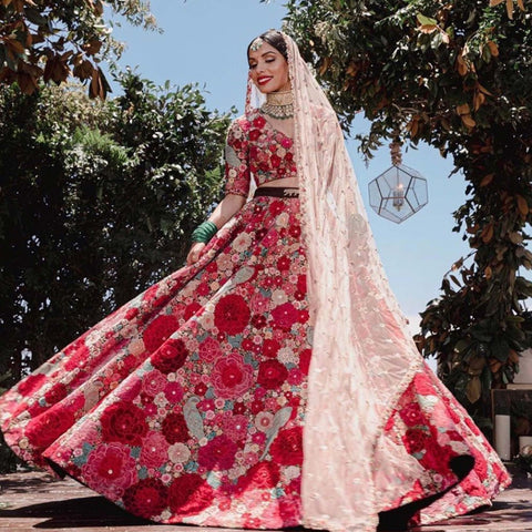 Buy Cherry Red Heavily Embroidered Net Wedding Lehenga Choli At Zeel  Clothing