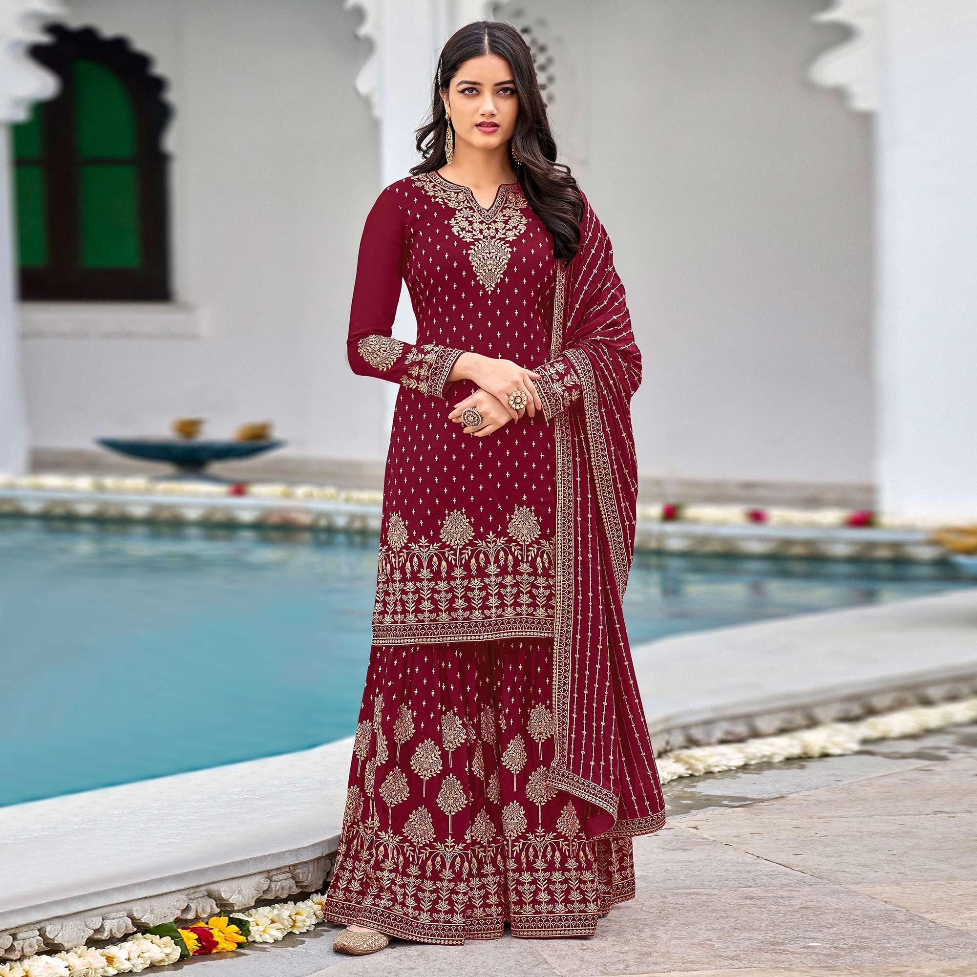 Buy Faux Georgette Maroon Salwar Kameez (NWS-6905) Online