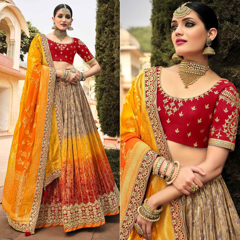 Combination Of Yellow And Black Color Traditional Touch Lehenga Choli