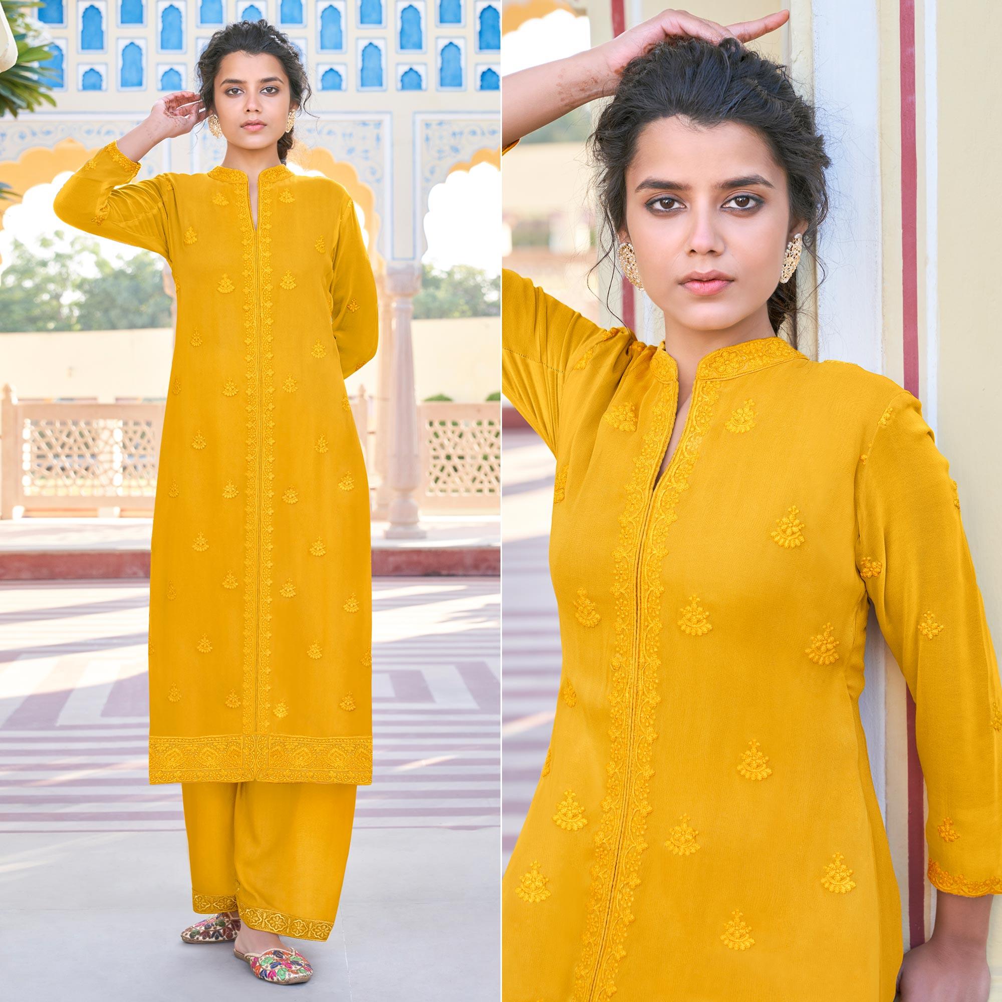 Set of White kurta with yellow palazzo by IDAR | The Secret Label