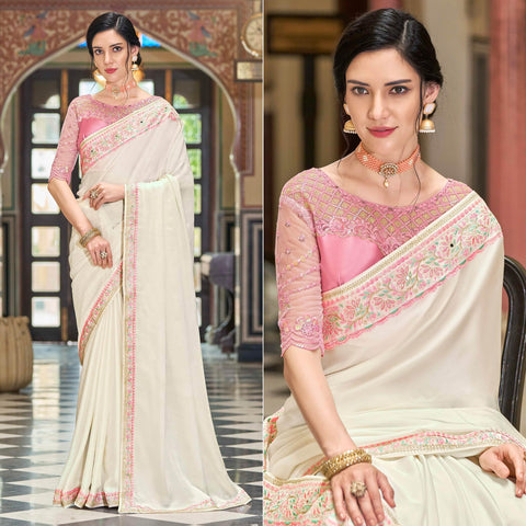 Buy Cream Sarees for Women by Jinax Online | Ajio.com