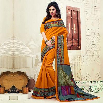 Buy AKHILAM Women's Bhagalpuri Silk Beige Printed Designer Saree With Blouse  Piece (26WOM26911_HS) at Amazon.in