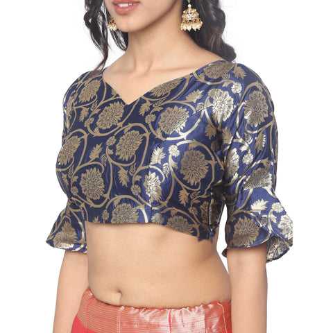 Sequins Embroidered Silk Saree Lehenga Blouse V Neck Open Back Sleeveless |  Classy Missy by Gur