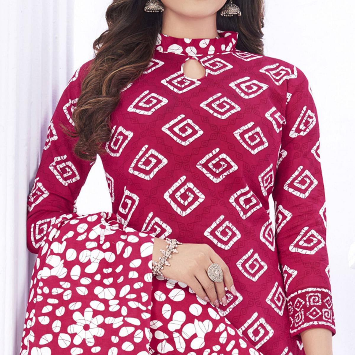 Maroon Casual Wear Printed Cotton Dress