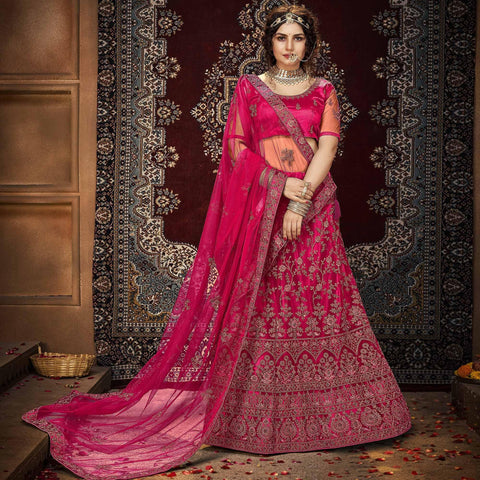 Buy Rani Pink Organza Bridal Lehenga Choli Set | Appelle Fashion
