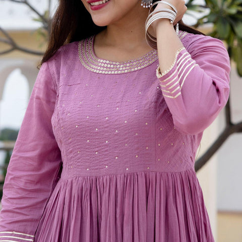 Pink Floral Embroidered Net Anarkali Style Gown