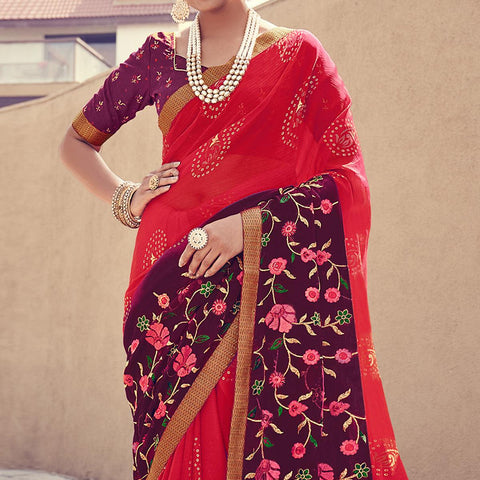 Innovative Red Coloured Designer Partywear Weaving Silk Saree