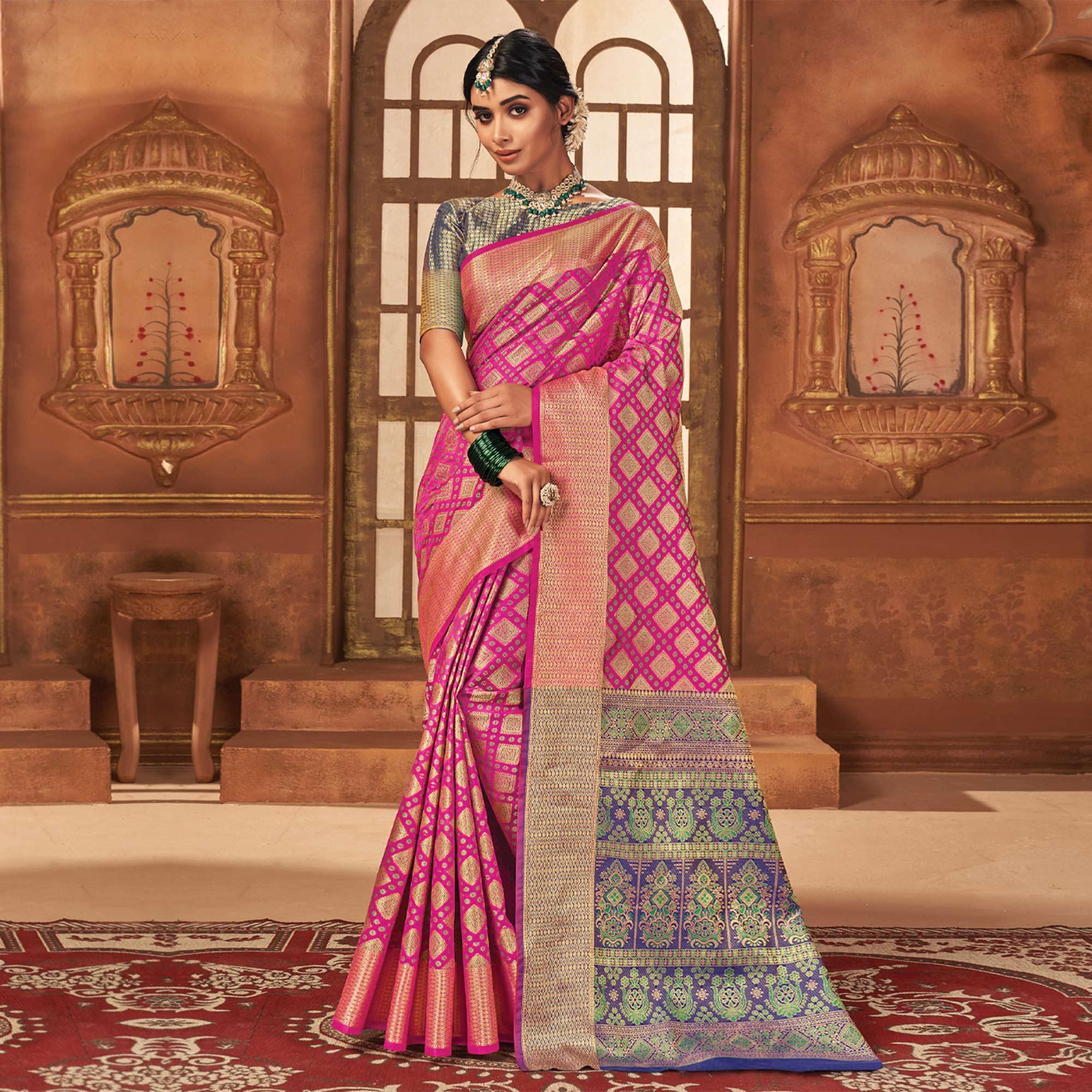 Observable Peach Patola Print Silk Classic Saree