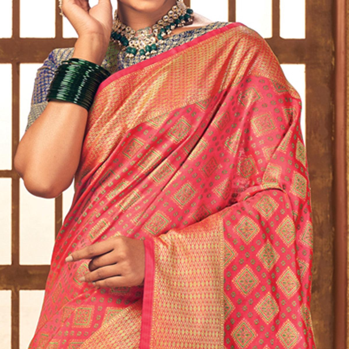 Observable Peach Patola Print Silk Classic Saree