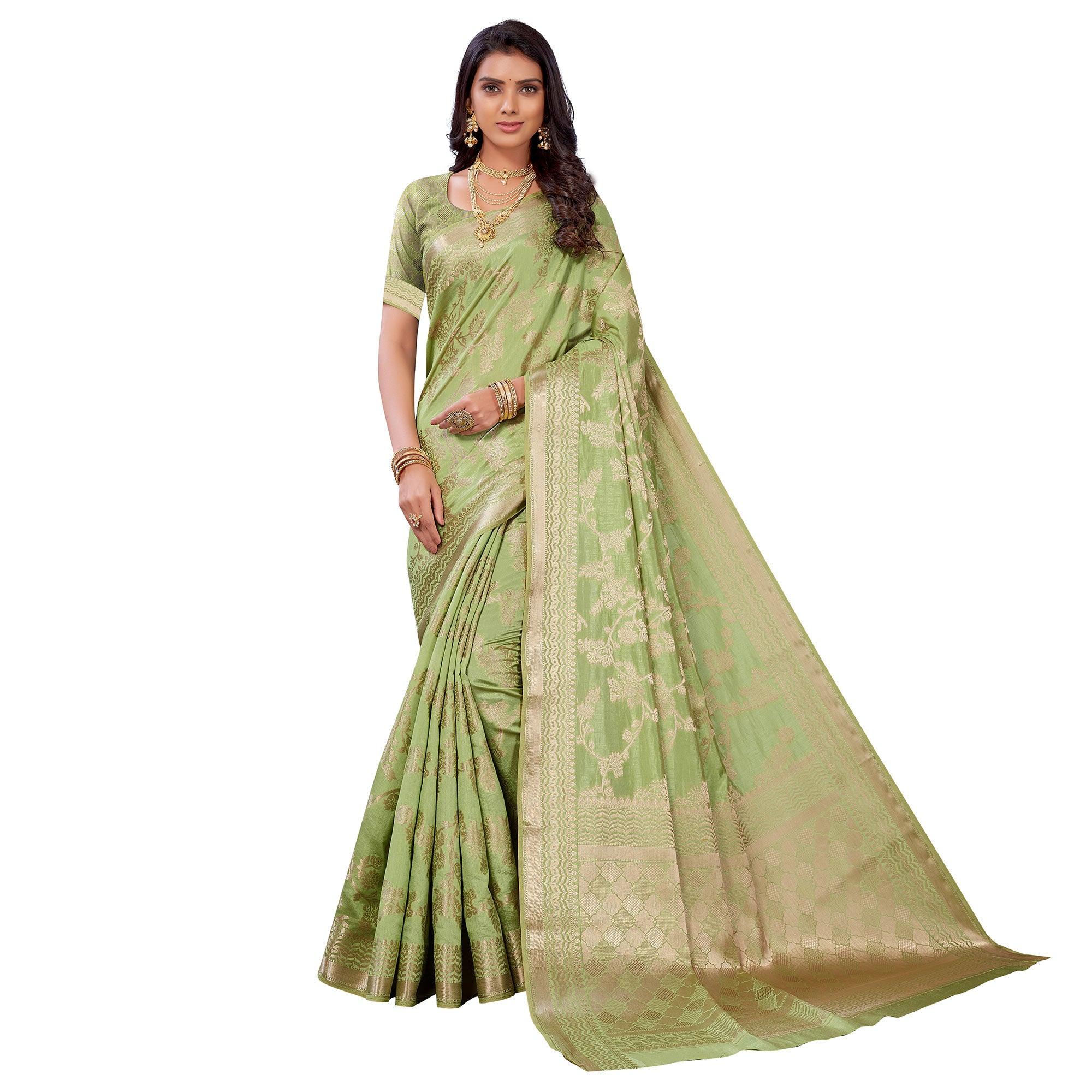 Pista Green Silk Festival Wear Saree 168058