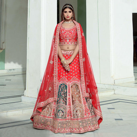 Buy Peach Bridal Bollywood Lehenga Choli Online- Kreeva