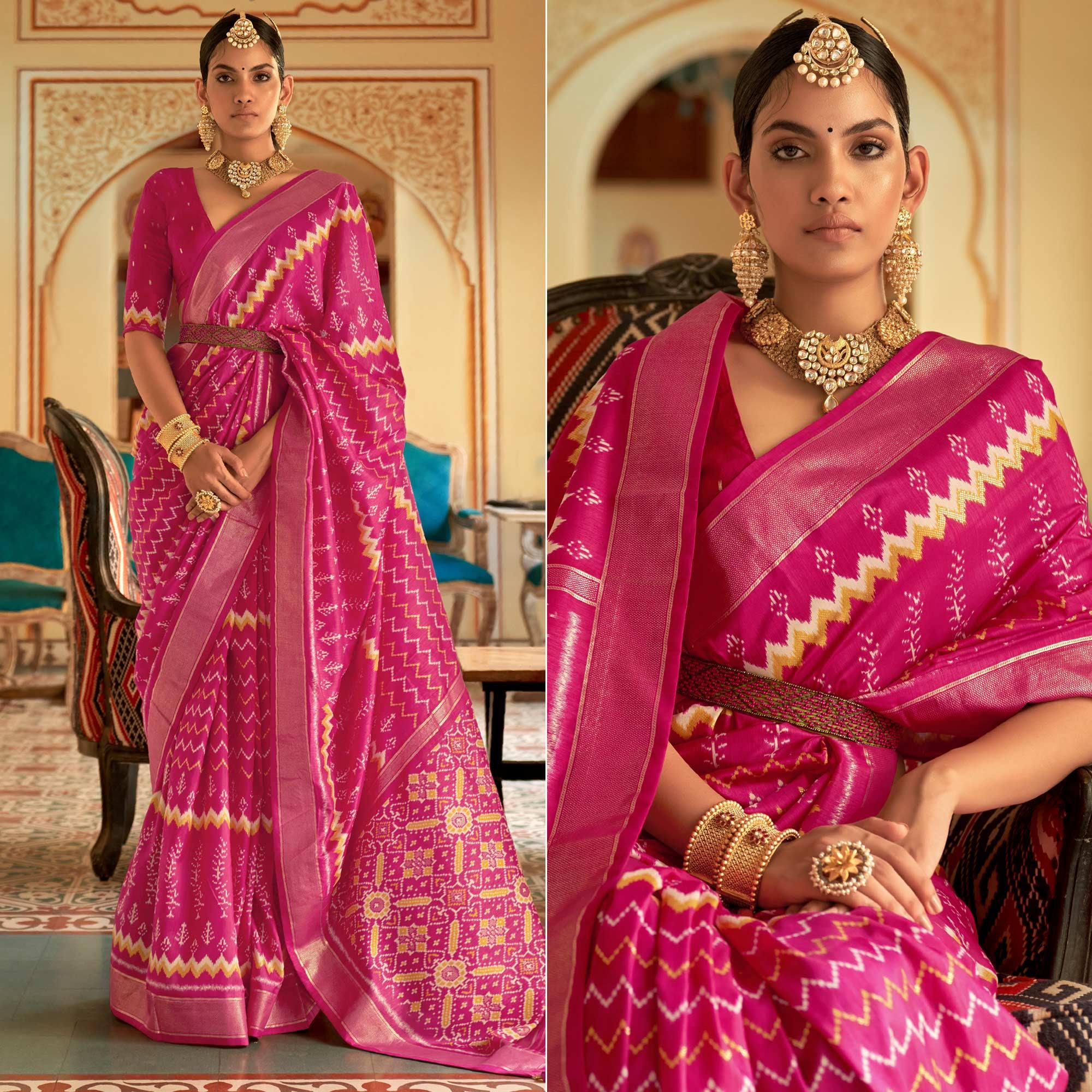 Rose Pink Patola Printed Art Silk Saree