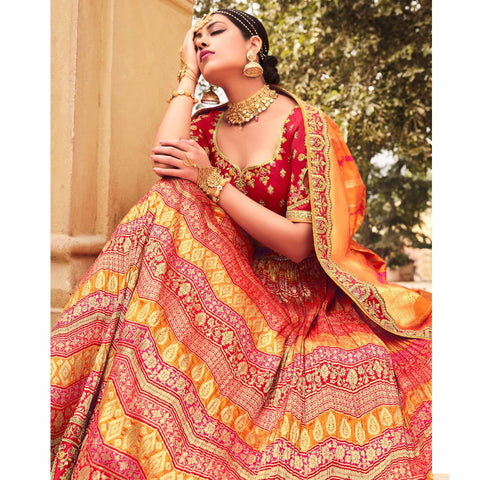 Yellow Printed Muslin Lehenga Choli