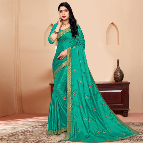 Turquoise Printed Silk Saree – Leemboodi